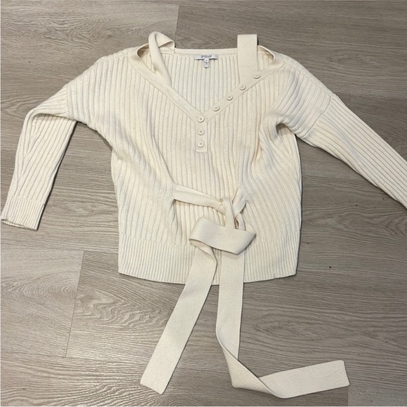 Derek Lam 10 Crosby Cold Shoulder Ribbed Knit Sweater in Ivory - Picture 2 of 6